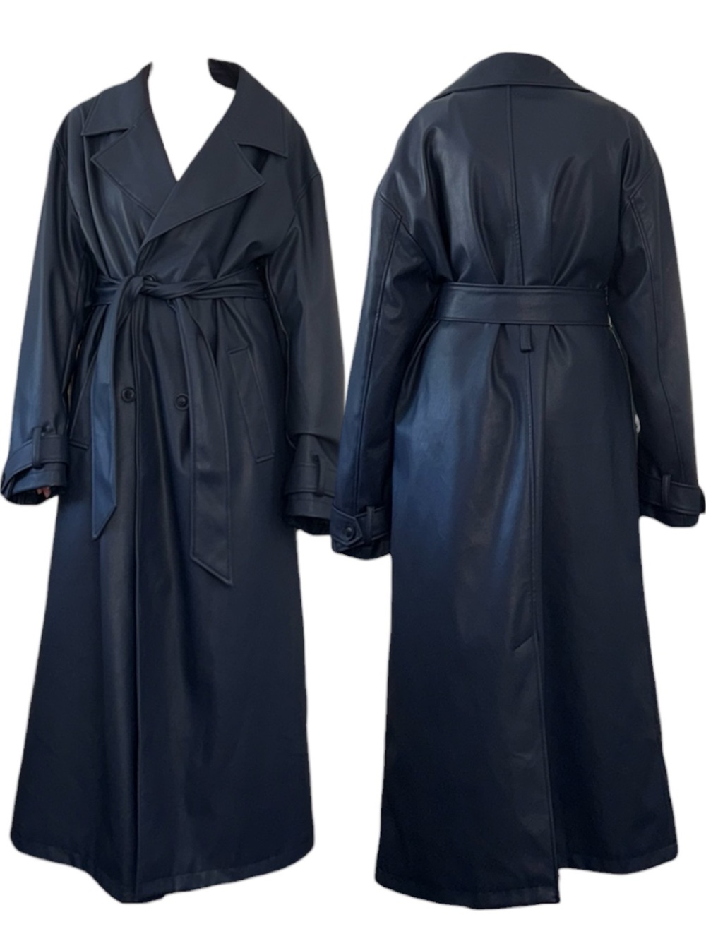 ASOS Navy Faux Leather Oversized Trench Coat (Tall)